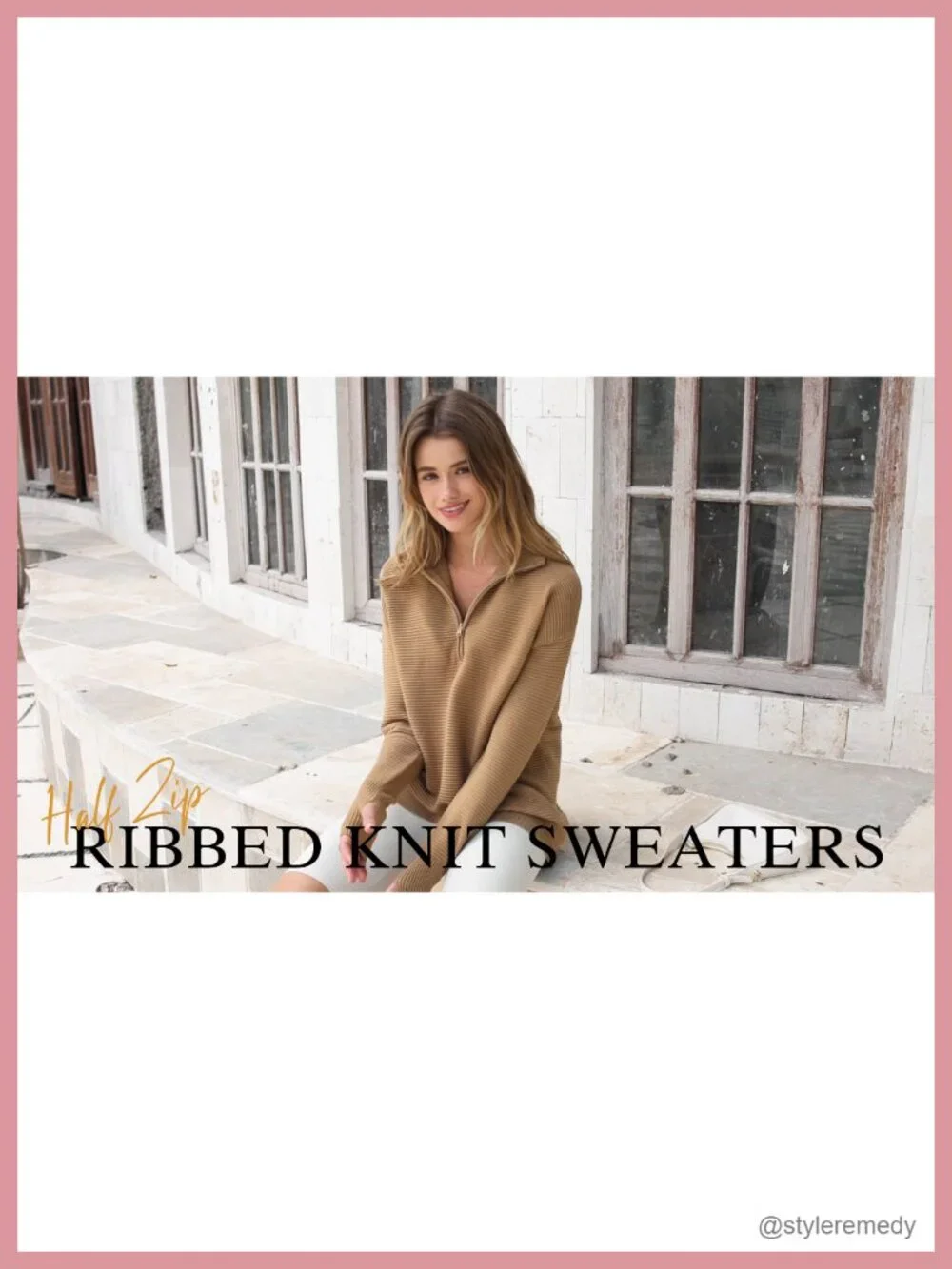 Women's Long Sleeve Quarter Zip Pullover Sweater Casual V Neck Knit Top Thumb